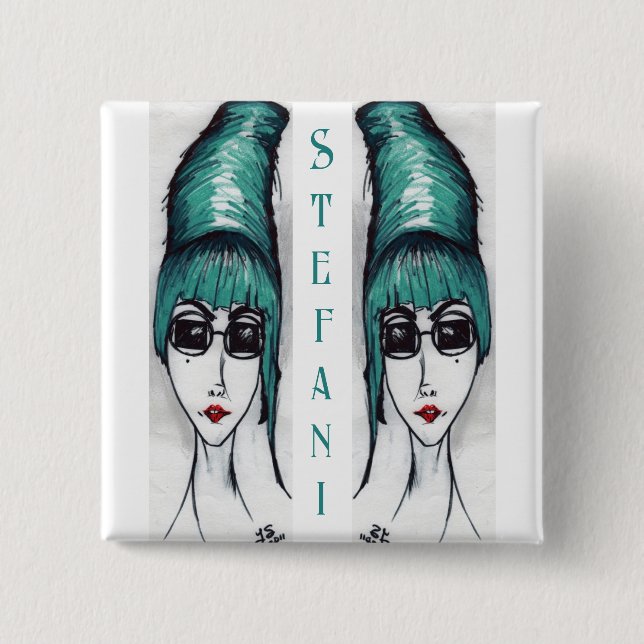 Mother Monster Teal Beehive Sunglasses Drawing Art Button (Front)