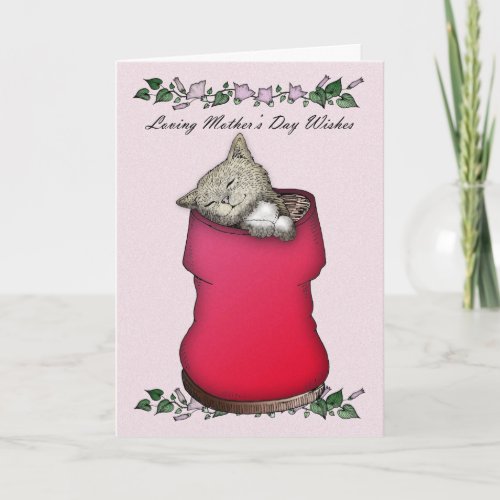 Mother Mothers Day cat and flowers cute Card