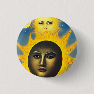 Mother Nature Sun Moon face Original fantasy art Button