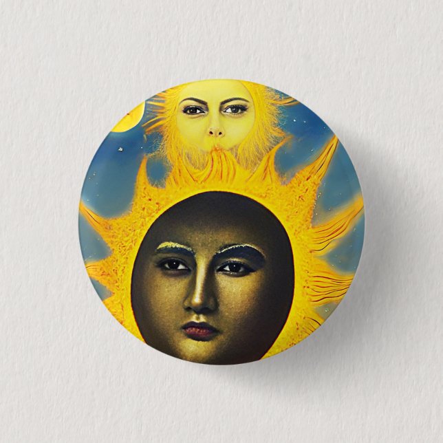 Mother Nature Sun Moon face Original fantasy art Button (Front)