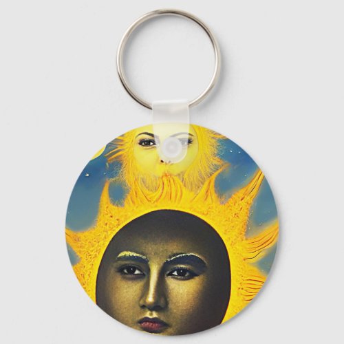 Mother Nature Sun moon Original fantasy art   Keychain
