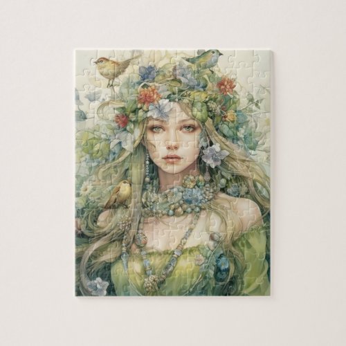 Mother Nature With Flower In Head Jigsaw Puzzle