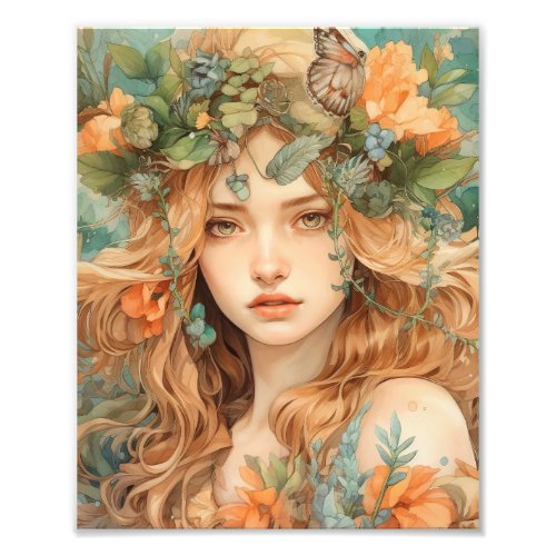 Mother Nature With Flower In Head Photo Print