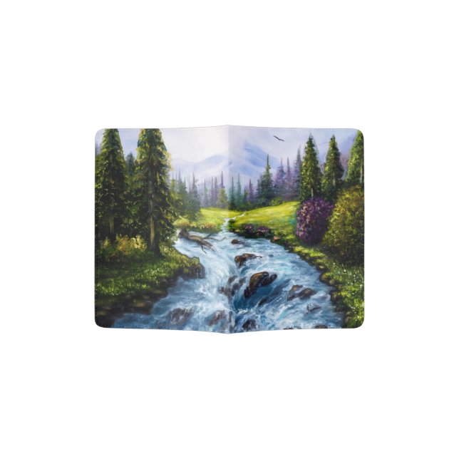 Mother nature with green trees and river passport holder (Opened)