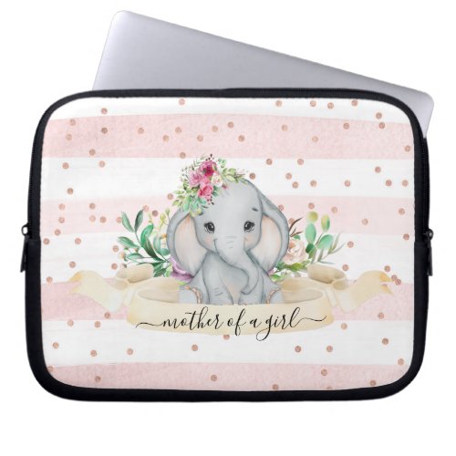 Mother of a Girl _ Baby Elephant and Flowers  Laptop Sleeve