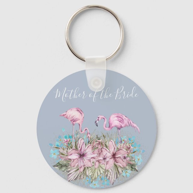 MOTHER-OF-BRIDE Blushing Flamingo Tropical Wedding Keychain (Front)