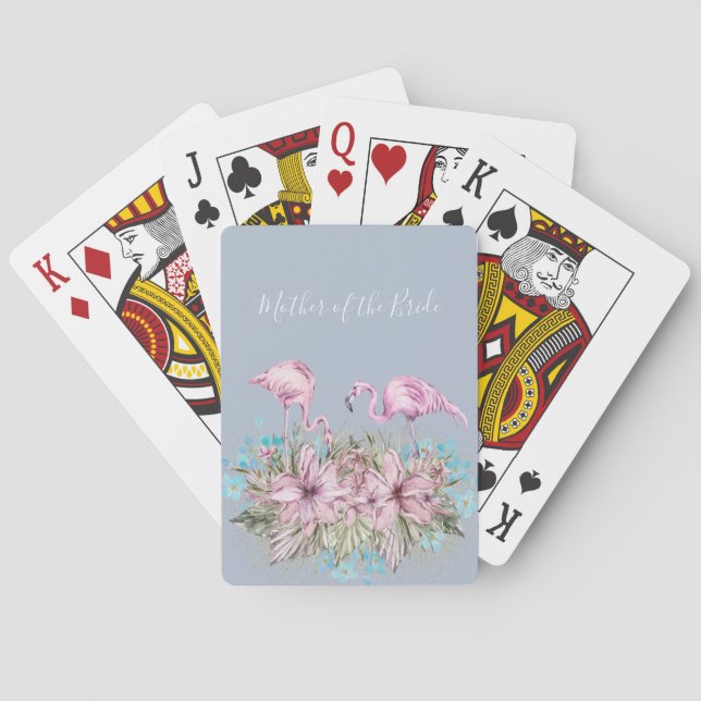 MOTHER-OF-BRIDE Blushing Flamingo Tropical Wedding Poker Cards (Back)