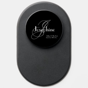 Mother Of Bride Elegant Gray Monogram White Detail PopSocket