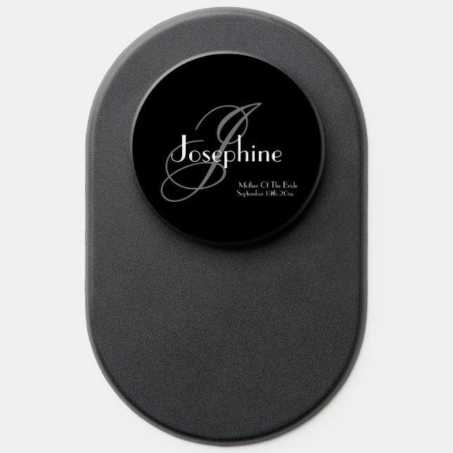 Mother Of Bride Elegant Gray Monogram White Detail PopSocket (Popsocket)