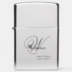 Mother Of Bride Gray Monogram Black Details Silver Zippo Lighter