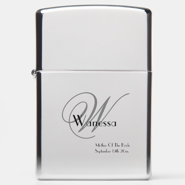 Mother Of Bride Gray Monogram Black Details Silver Zippo Lighter (Front)