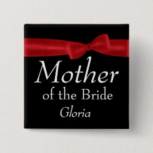 MOTHER of Bride Red Bow Wedding Custom Name Button