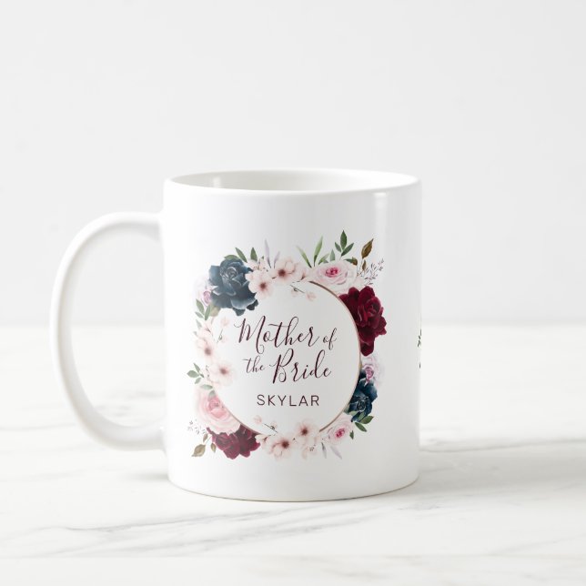 Mother of Bride Red & Navy Rose Watercolor Wreath Coffee Mug (Left)