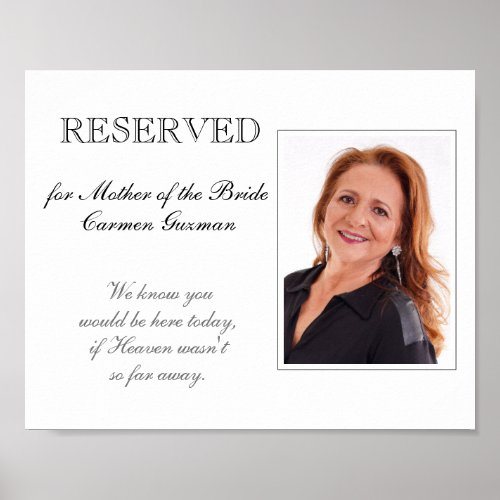 Mother of Bride Reserved Chair Memorial Wedding Poster