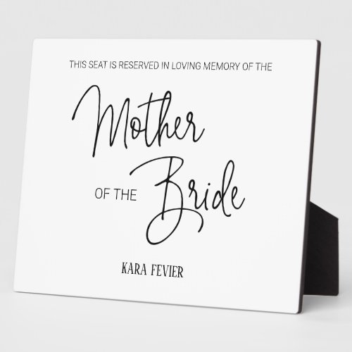 Mother of Bride Reserved Chair Wedding Memorial Plaque