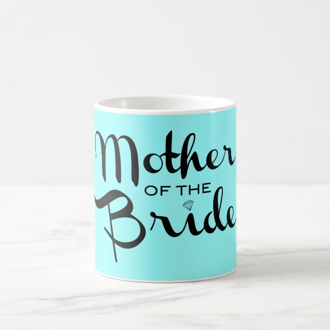 Mother of Bride Retro Script Black On Aqua Coffee Mug (Center)