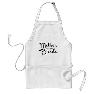 Mother of Bride Retro Script Black on White Adult Apron