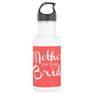 Mother of Bride Retro Script White on Peach Stainless Steel Water Bottle