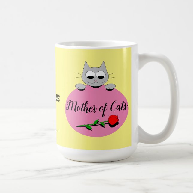 Mother of Cats Cute Gray Cat with Red Rose Coffee Mug (Right)