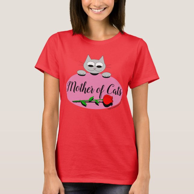 Mother of Cats with Red Rose Cat Lover T-Shirt (Front)