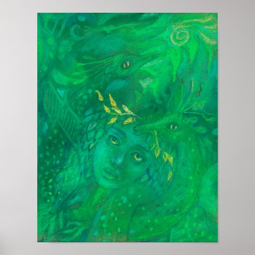 Mother of Dragons Goddess Fantasy Surreal Painting Poster