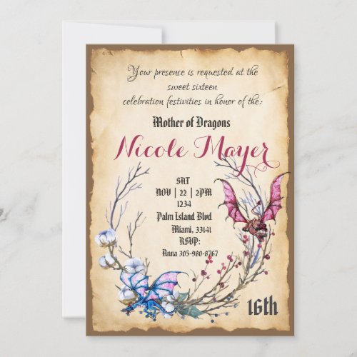 Mother of Dragons Sweet Sixteen Invitation