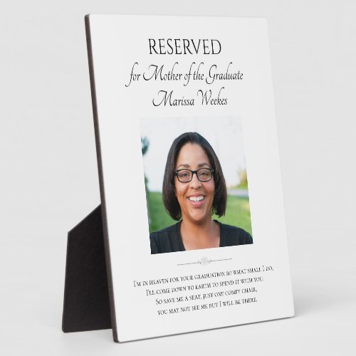 Mother of Graduate In Heaven Memorial With Photo Plaque