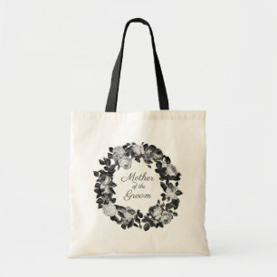 Mother of Groom Black White Vintage Roses Wreath Tote Bag