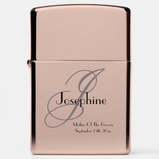 Mother Of Groom Classic Gray Monogram Black Copper Zippo Lighter (Front)