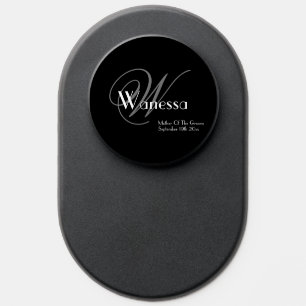 Mother Of Groom Elegant Gray Monogram White Detail PopSocket