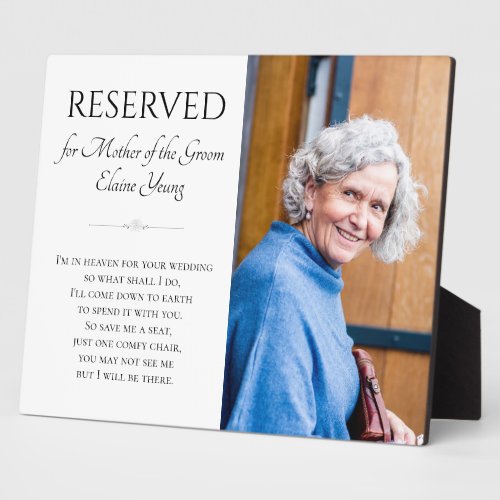 Mother of Groom Save A Seat Photo Memorial Wedding Plaque