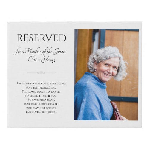 Mother of Groom Save A Seat Photo Wedding Memorial Faux Canvas Print