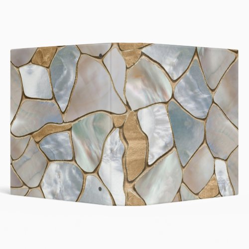 Mother of pearl and Gold cells abstract 3 Ring Binder