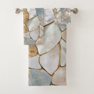 Mother of pearl and Gold cells abstract Bath Towel Set