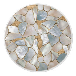 Mother of pearl and Gold cells abstract Ceramic Knob