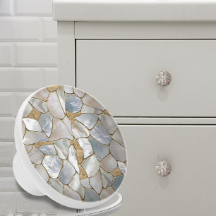 Mother of pearl and Gold cells abstract Ceramic Knob