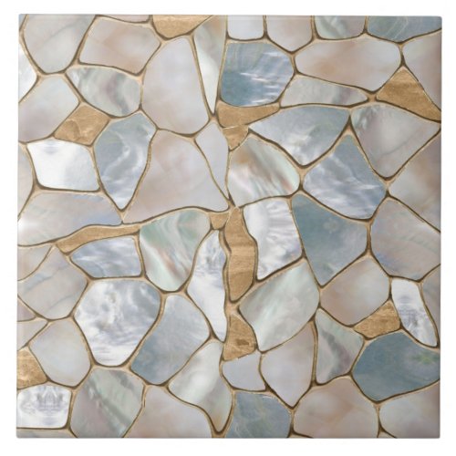 Mother of pearl and Gold cells abstract Ceramic Tile