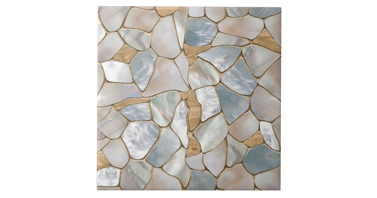 Mother of pearl and Gold cells abstract Ceramic Tile | Zazzle