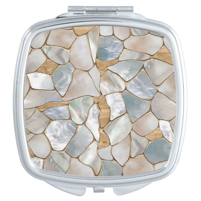 Mother of pearl and Gold cells abstract Compact Mirror (Front)