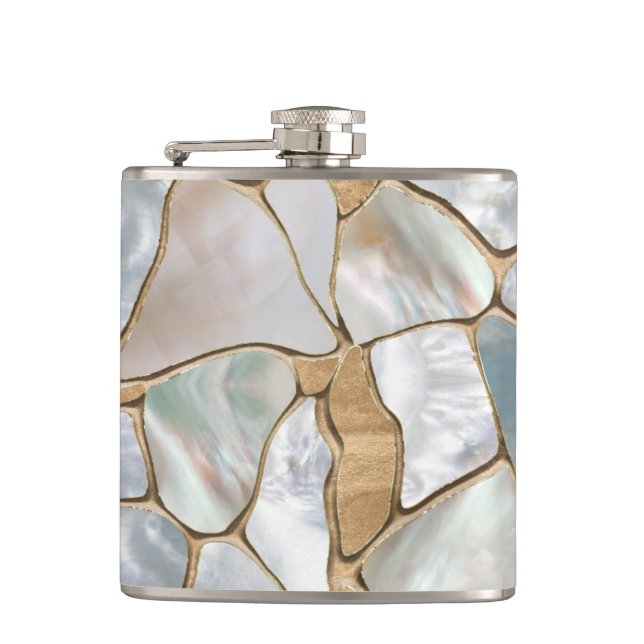 Mother of pearl and Gold cells abstract Flask (Front)