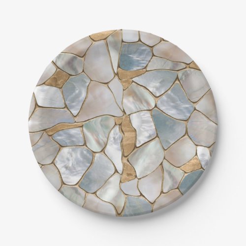 Mother of pearl and Gold cells abstract Paper Plates