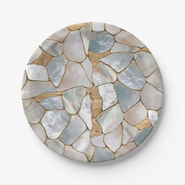 Mother of pearl and Gold cells abstract Paper Plates (Front)