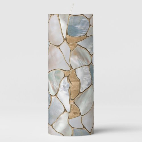 Mother of pearl and Gold cells abstract Pillar Candle