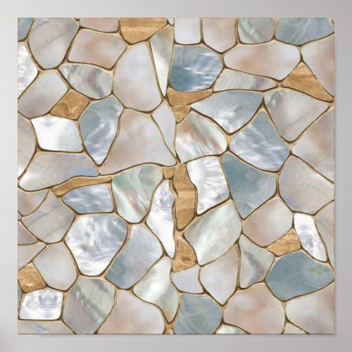Mother of pearl and Gold cells abstract Poster