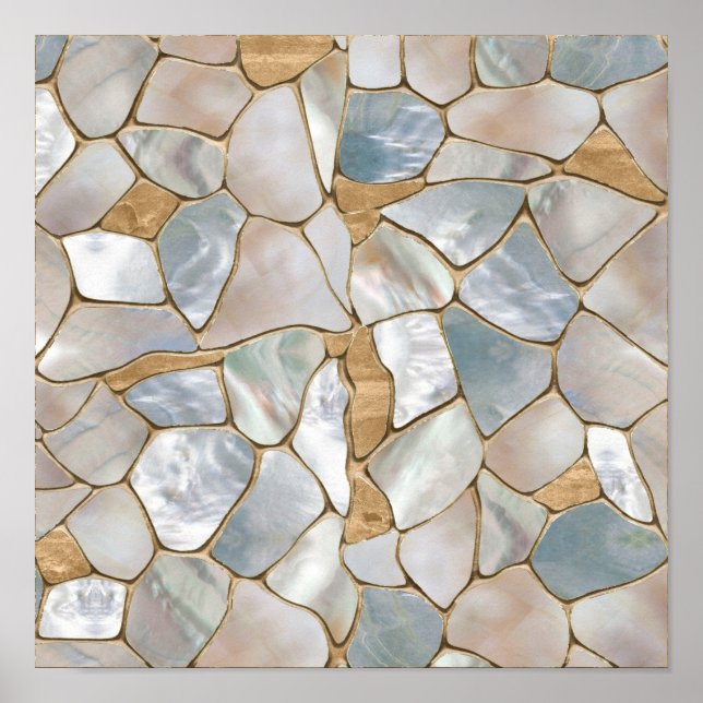 Mother of pearl and Gold cells abstract Poster (Front)