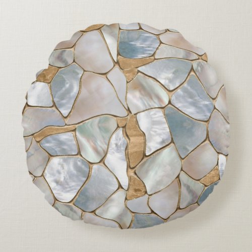 Mother of pearl and Gold cells abstract Round Pillow