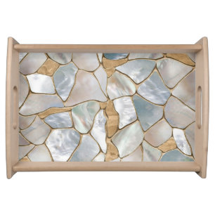 Mother of pearl and Gold cells abstract Serving Tray