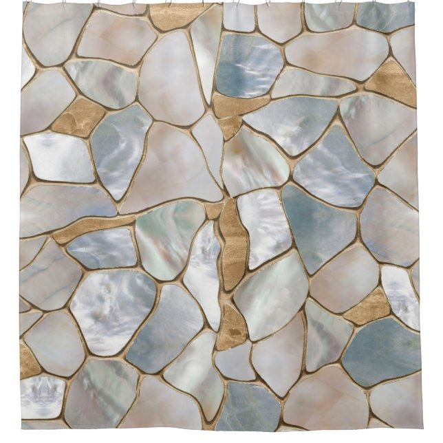 Mother of pearl and Gold cells abstract Shower Curtain (Front)