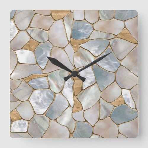 Mother of pearl and Gold cells abstract Square Wall Clock