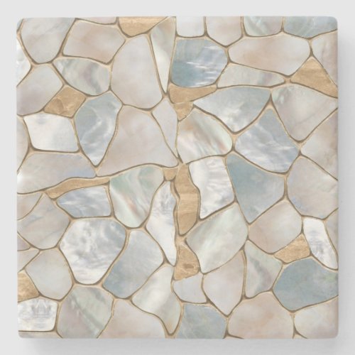 Mother of pearl and Gold cells abstract Stone Coaster